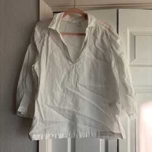 SIGRID OLSEN White 3/4 sleeve linen tunic shirt blouse